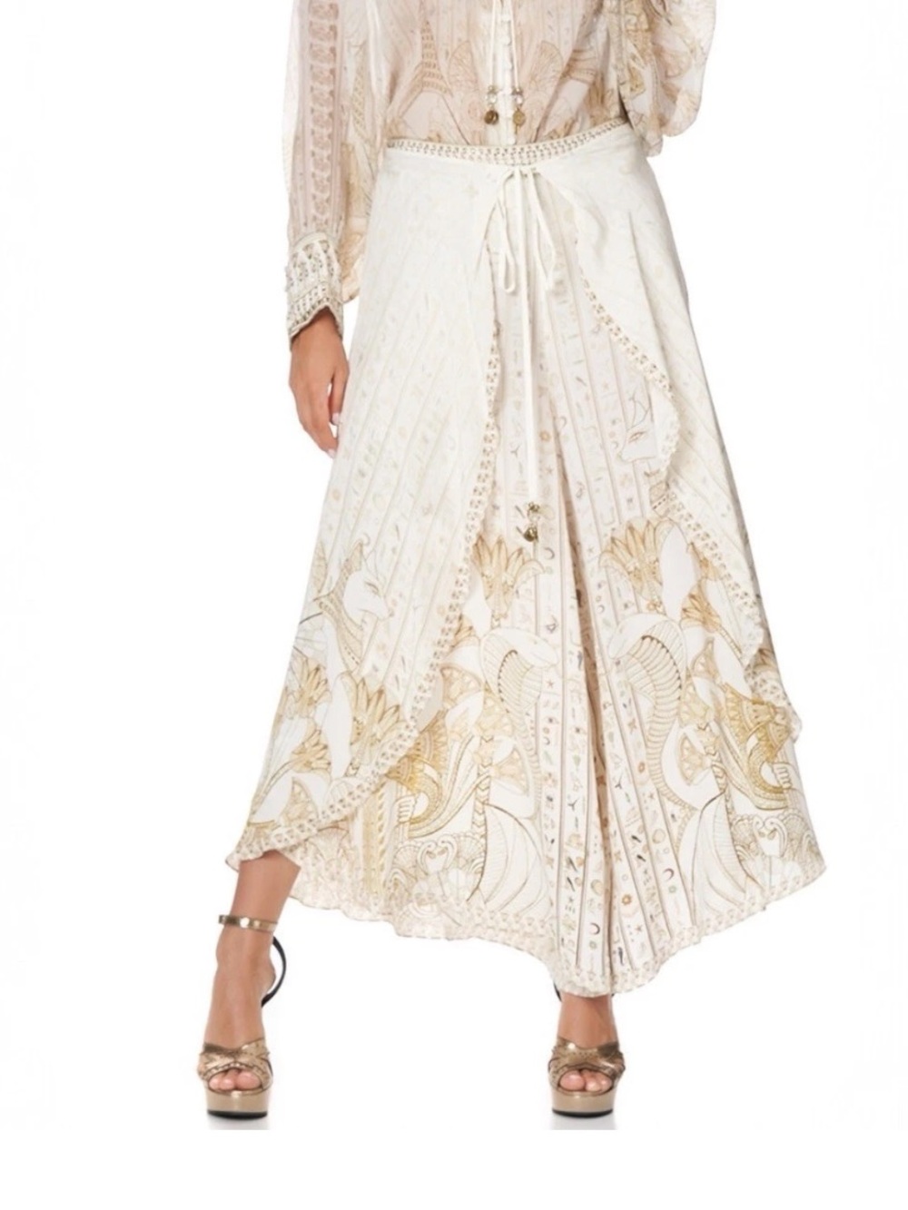 Camilla “The Queens Chamber” white gold silk wrap boho pants trousers L - Picture 1 of 11